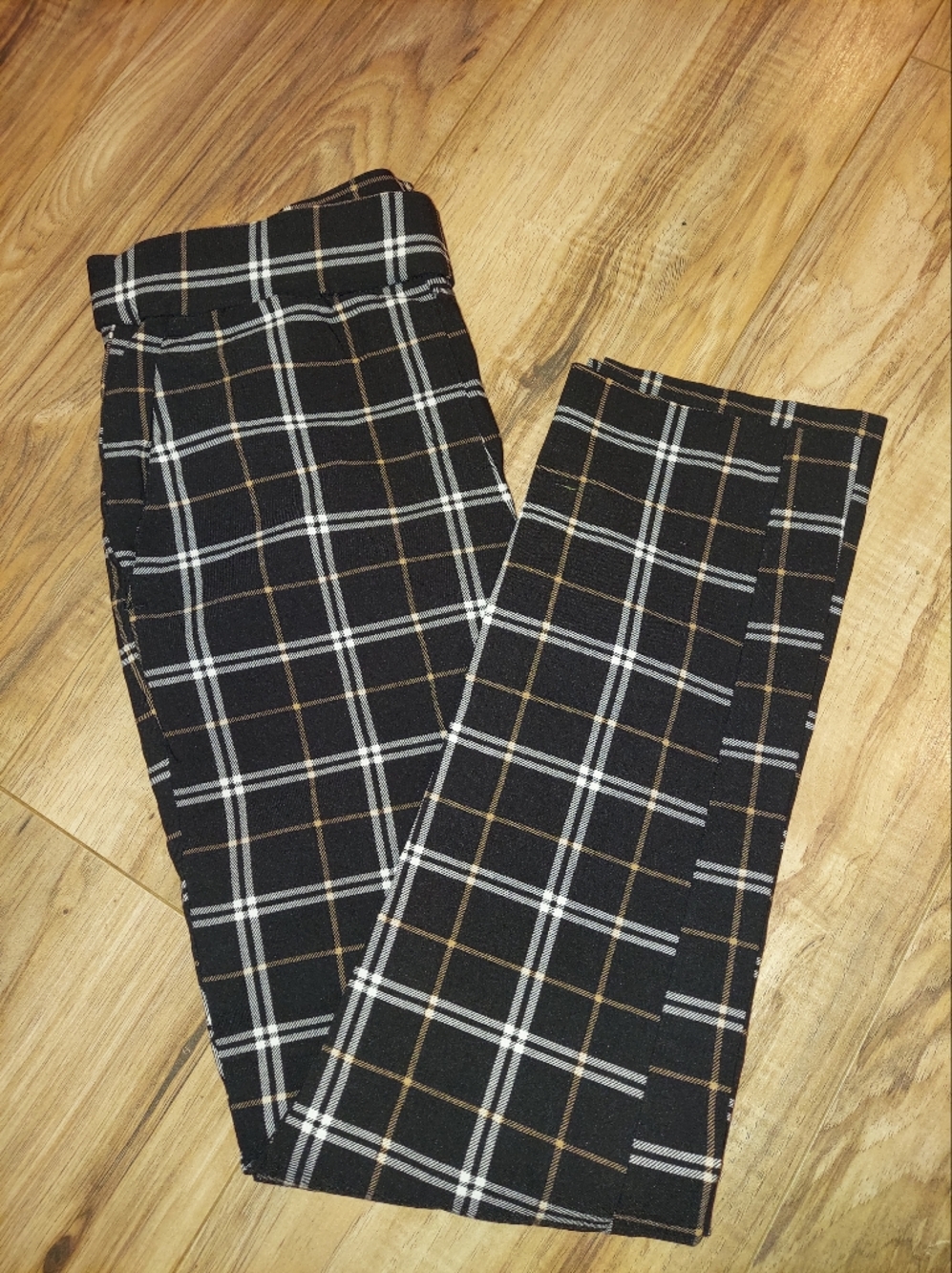Jules & Lepold Womens Black Pants Plaid Ankle Elastic Waist Pockets Size XS